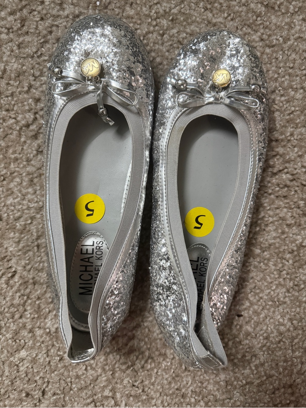 Michael Kors Girls' Silver Glitter Bow Ballet Flats